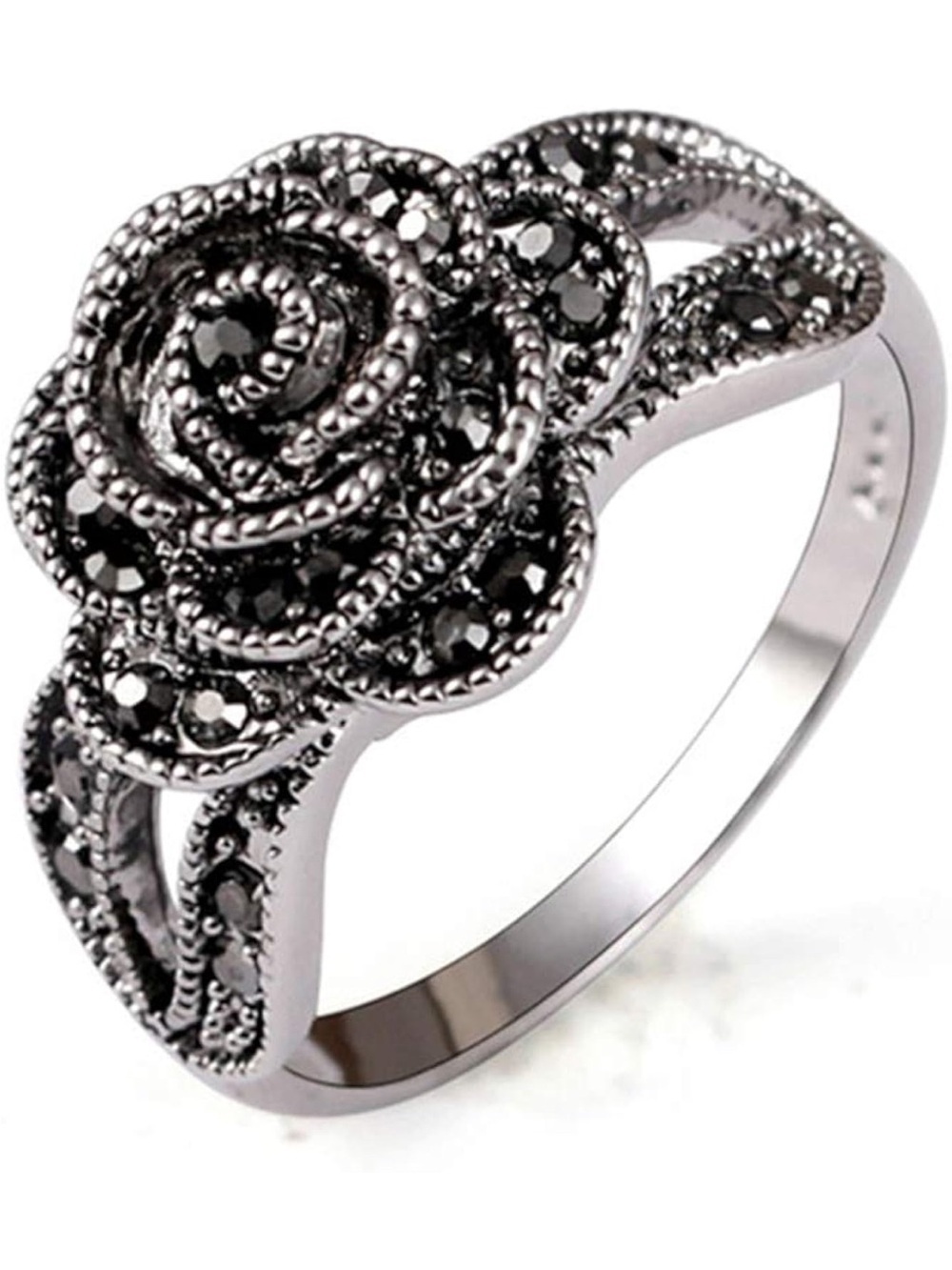 Anthropologie Black Rose Filigree Statement Ring
